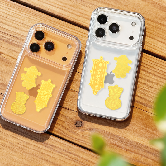 สติ๊กเกอร์เครื่องรางทองคำเปลว เพื่อความมั่งคั่ง การปกป้อง และโชคลาภ